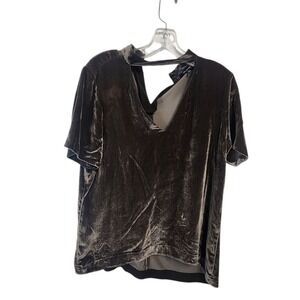 Madewell Brown‎ Velvet Short Sleeve Top V-Neck Cutout Back Women's Size S